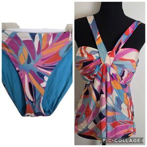 Trina Turk L143138 Womens Multi Rio Twist Front Tankini Swim Suit Set Size 14